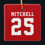 Personalised Sports Red Ceramic Ornament<br><div class="desc">Customise with your name or add photos and other text. Choose the colour background that best suits your team or event!</div>