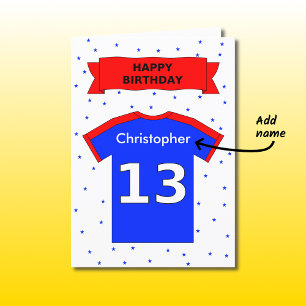Personalised sports tee 13th birthday card