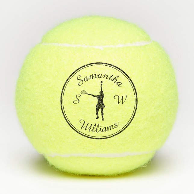 Personalised Sports Tennis Player Black Silhouette Balls (Front)
