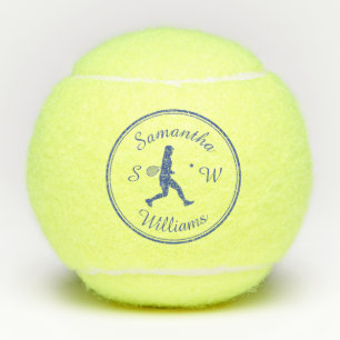 Personalised Sports Tennis Player Blue Silhouette Balls