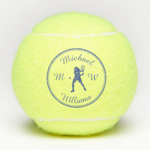Personalised Sports Tennis Player Blue Silhouette Balls