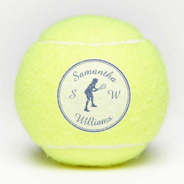 Personalised Sports Tennis Player Blue Silhouette Tennis Balls (Front)
