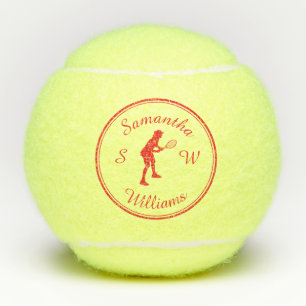 Personalised Sports Tennis Player Red Silhouette  Tennis Balls