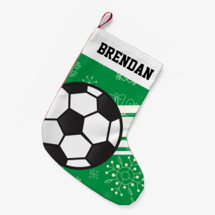 Personalised Sporty Stripes Soccer Ball Green Small Christmas Stocking