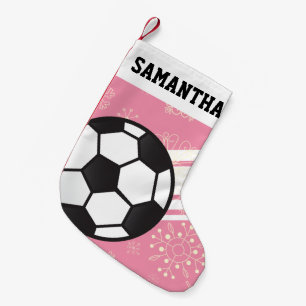Personalised Sporty Stripes Soccer Ball Pink Small Christmas Stocking