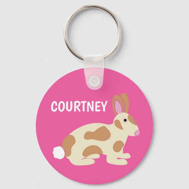 Personalised Spotted Bunny Bright Pink Key Ring (Front)