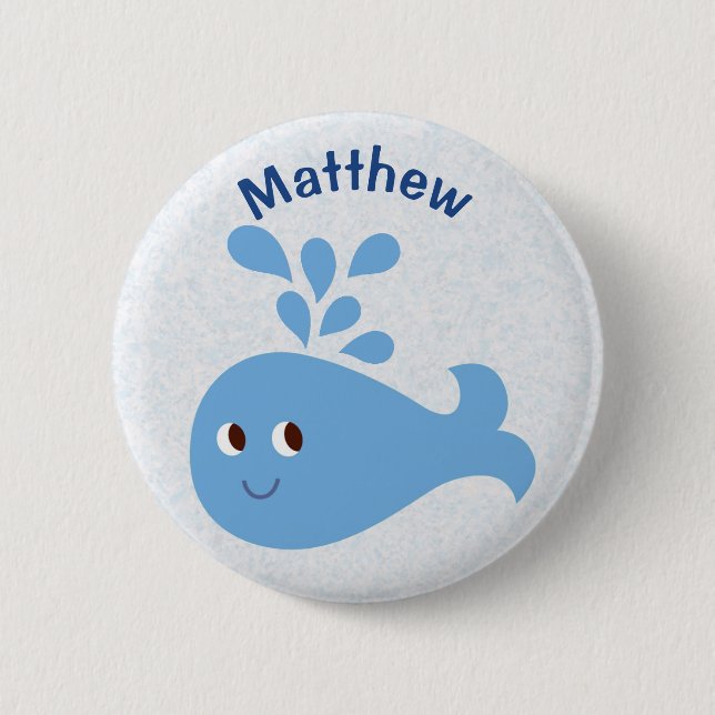 Personalised Spouting Whale with Name 6 Cm Round Badge (Front)