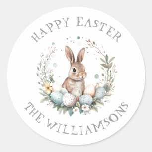  Personalised Spring Bunny Easter Eggs Garland Classic Round Sticker