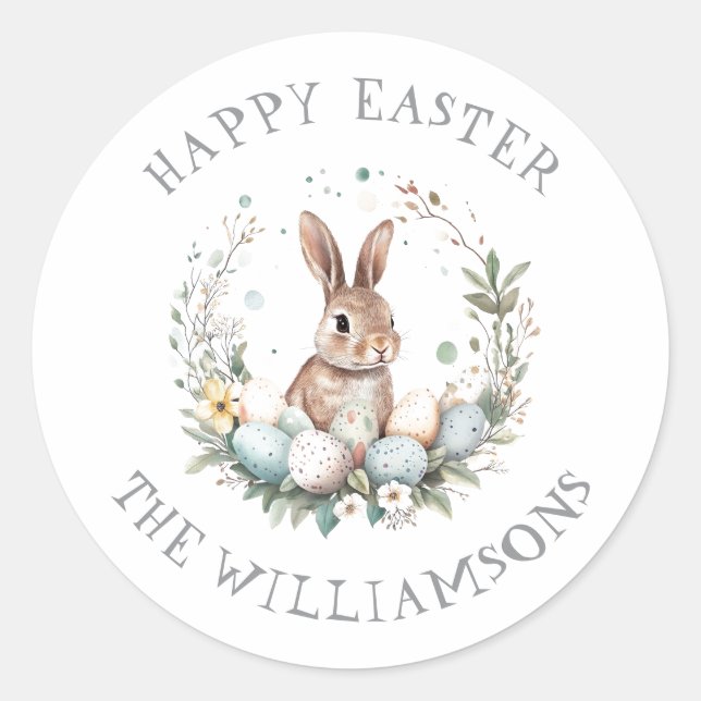  Personalised Spring Bunny Easter Eggs Garland Classic Round Sticker (Front)