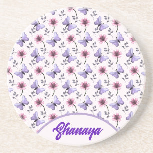 Personalised Spring Butterfly Floral Gift   Coaster