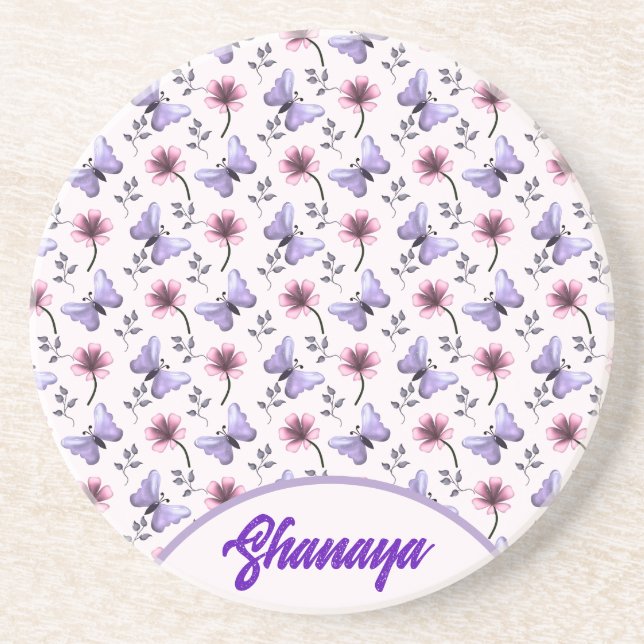 Personalised Spring Butterfly Floral Gift   Coaster (Front)