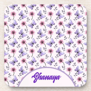 Personalised Spring Butterfly Floral Gift   Coaster