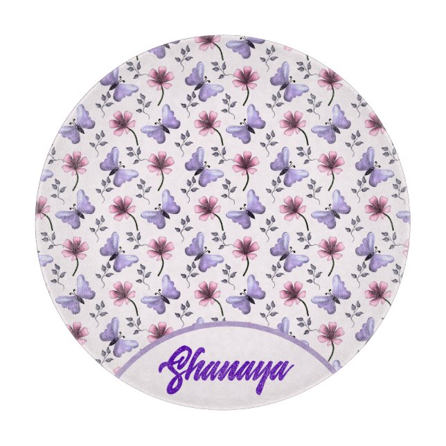 Personalised Spring Butterfly Floral Gift   Cutting Board (Front)