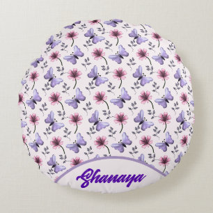 Personalised Spring Butterfly Floral Gift Round Cushion