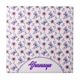 Personalised Spring Butterfly Floral Gift   Tile