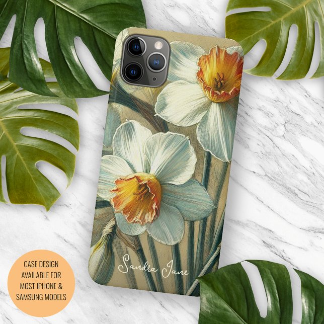 Personalised Spring Daffodils Fine Art Botanical iPhone Case (Creator Uploaded)