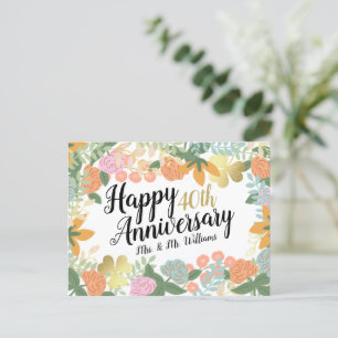 Personalised Spring Floral Happy 40th Anniversary Postcard