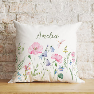 Personalised Spring Floral Watercolor Cushion