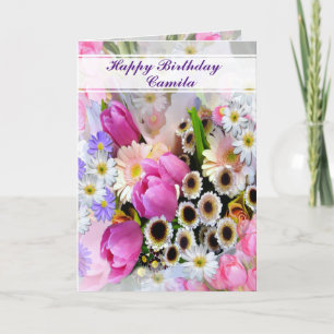 Personalised Spring Flower Bouquet Happy Birthday Card