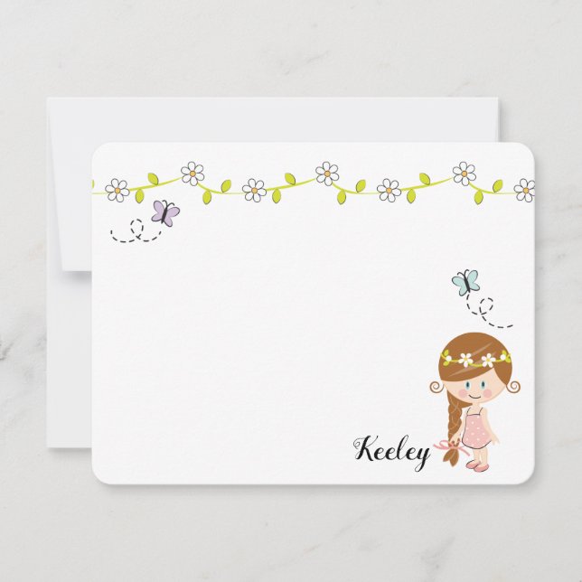 Personalised Spring Flower Little Girl Note Cards (Front)