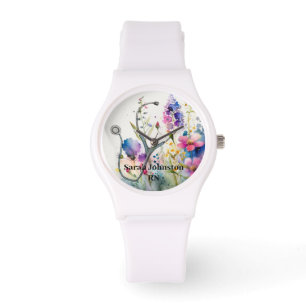 Personalised Spring Flower Nurse Monogram Gift Watch