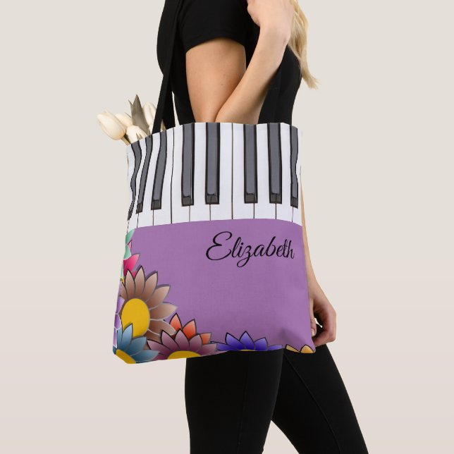 Personalised Spring Flowers Piano Music Tote Bags (Close Up)