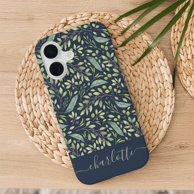 Personalised Spring Green Botanical Pattern iPhone 16 Case (Creator Uploaded)