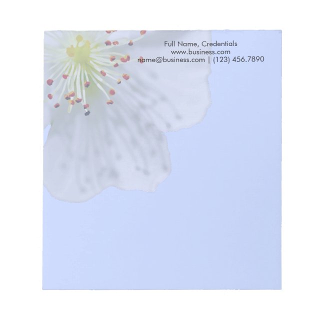 Personalised Spring White Flower on Light Blue Notepad (Front)