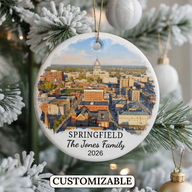 Personalised Springfield Ornament, Custom Illinois Ceramic Tree Decoration (Creator Uploaded)