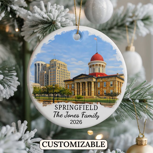 Personalised Springfield Ornament, Custom Illinois Ceramic Tree Decoration (Creator Uploaded)
