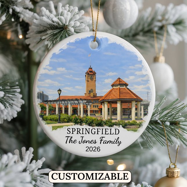 Personalised Springfield Ornament, Custom Illinois Ceramic Tree Decoration (Creator Uploaded)