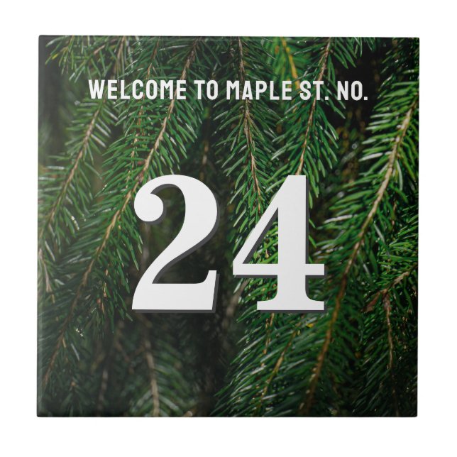 Personalised spruce tree House / Apartment Number Tile (Front)