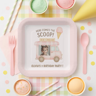 Personalised Square Ice Cream Truck Photo Birthday Paper Plate