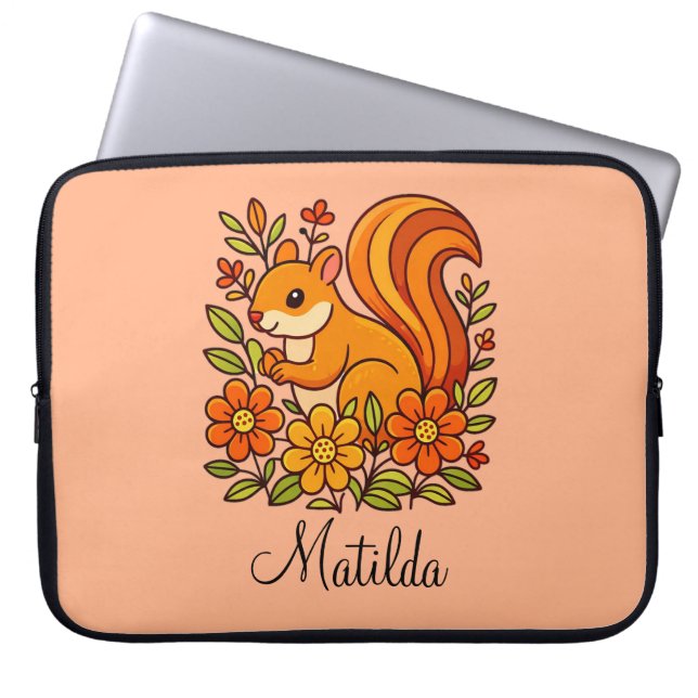 Personalised Squirrel and flowers  Laptop Sleeve (Front)