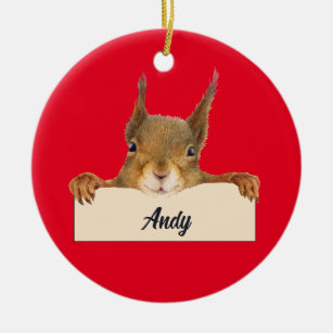 Personalised Squirrel Face with Custom Year Ceramic Tree Decoration