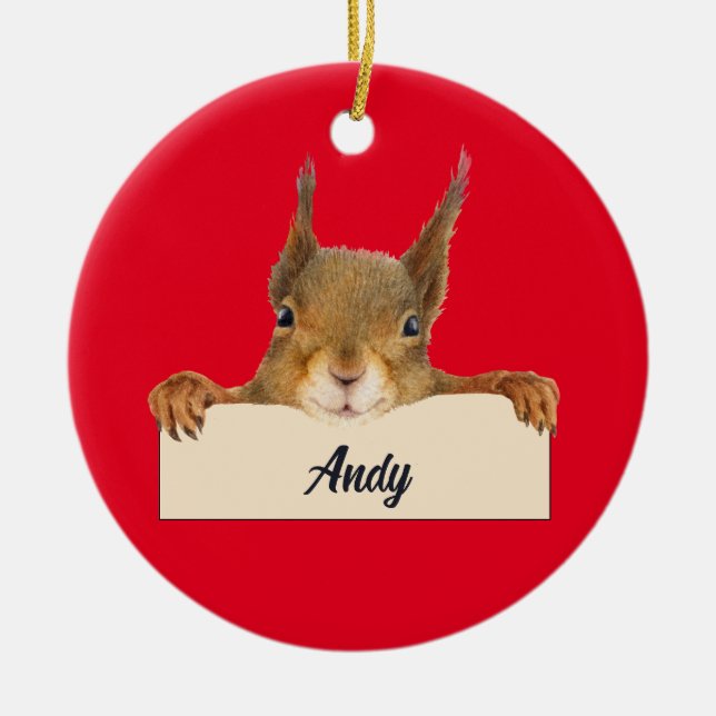 Personalised Squirrel Face with Custom Year Ceramic Tree Decoration (Front)