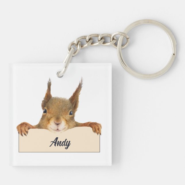 Personalised Squirrel Face with Sign Key Ring (Back)