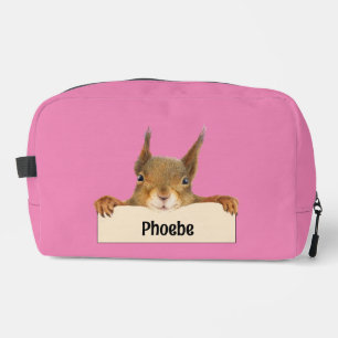 Personalised Squirrel Holding Nameplate Sign Dopp Kit