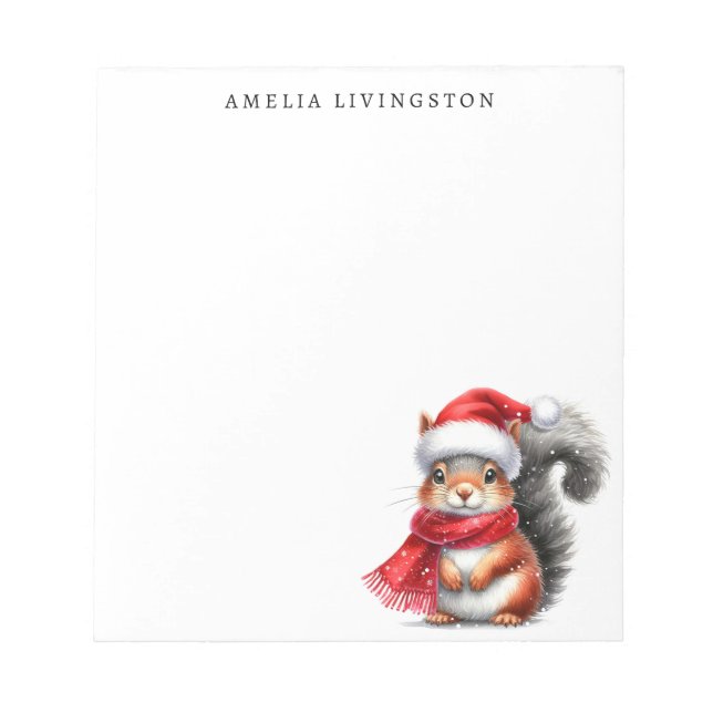 Personalised Squirrel in a Santa Hat Christmas  Notepad (Front)