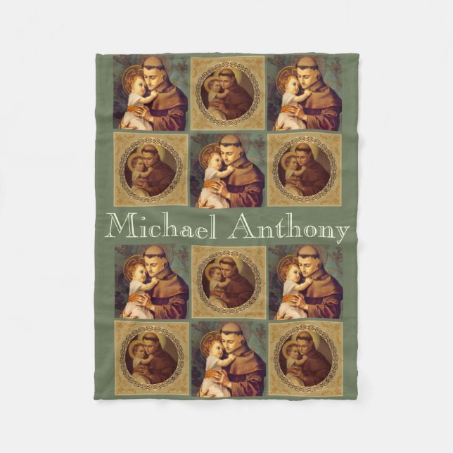 Personalised St. Anthony of Padua & Child Jesus Fleece Blanket (Front)