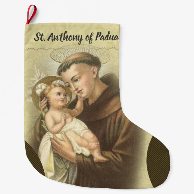 Personalised St. Anthony of Padua Prayer Large Christmas Stocking (Front)