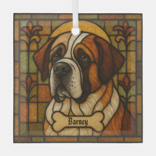 Personalised St. Bernard "Stained Glass"  Glass Tree Decoration
