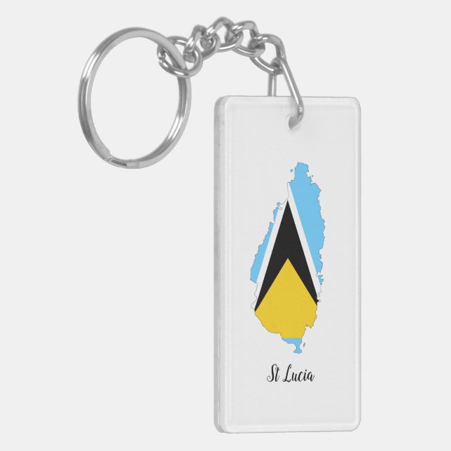 Personalised St Lucia  Flag Map   Keychain (Front Left)