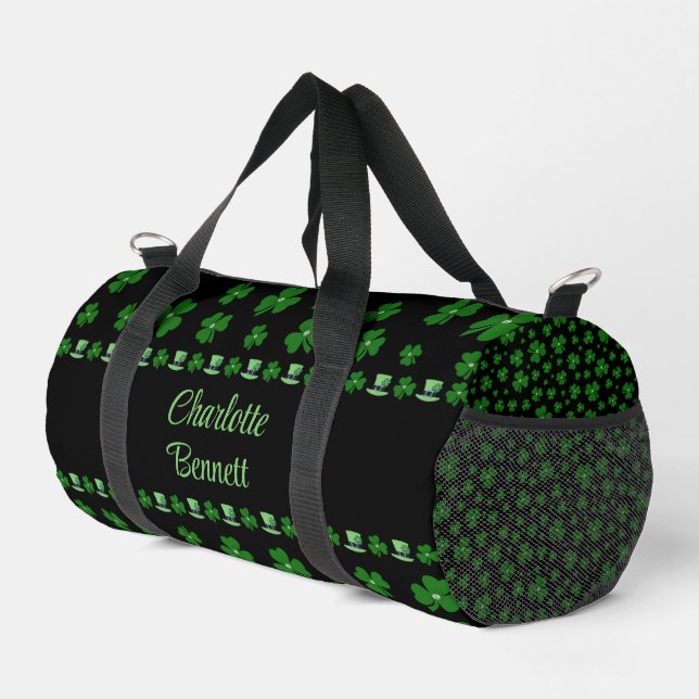 Personalised St. Patrick’s Day Shamrock on Black Duffle Bag (Right Corner)