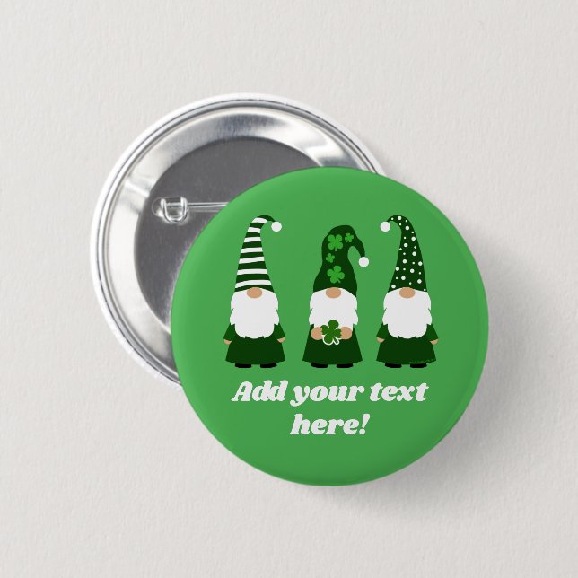 Personalised St Patricks Day Gnomes Cute 6 Cm Round Badge (Front & Back)