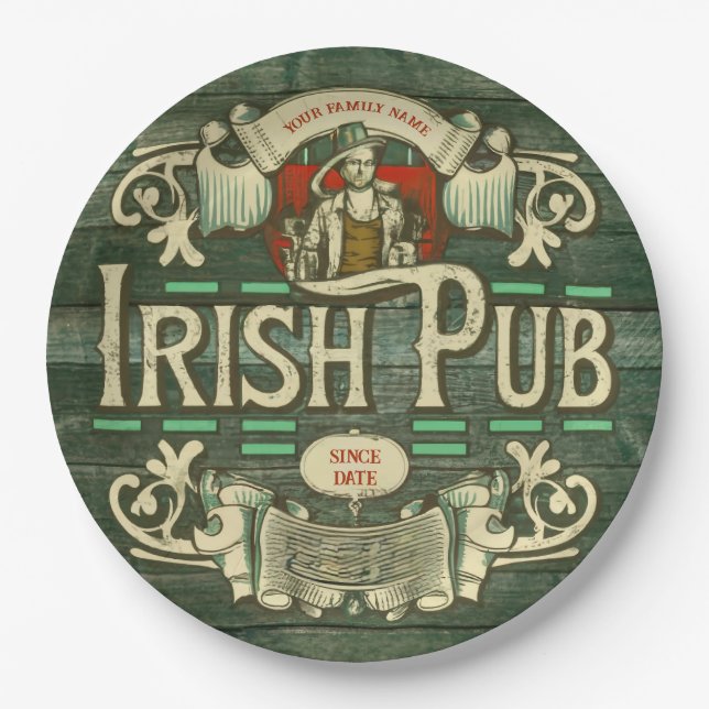 Personalised St Patricks Day Irish Pub Funny Paper Plate (Front)
