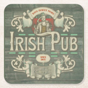 Personalised St Patricks Day Irish Pub Funny Square Paper Coaster