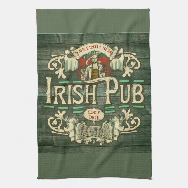Personalised St Patricks Day Irish Pub Funny Tea Towel (Vertical)