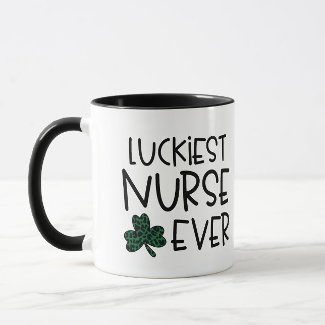 Personalised St. Patty's Day "Luckiest Nurse" Gift Mug (Left)