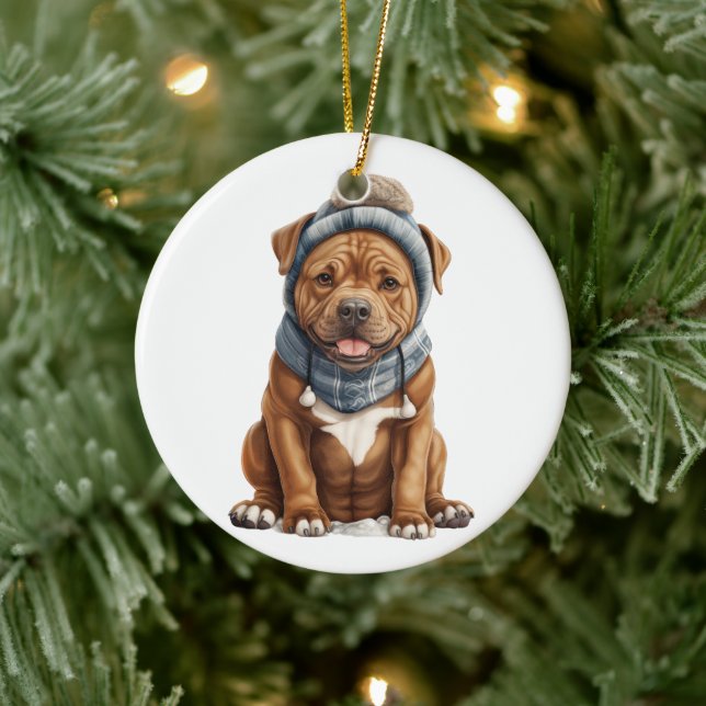 Personalised Staffordshire Dog Ceramic Tree Decoration (Tree)